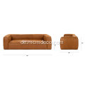 Mid-Century Modern Cigar Rawhide Tan Leather Sofa